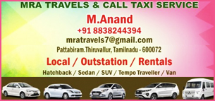 MRA Travels & Call Taxi Service in tiruvallur